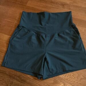 Old Navy maternity, high-rise, go dry shorts, medium green color